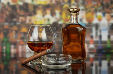 Whisky in glasses and cigar