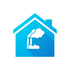 Blue house icon with a factory