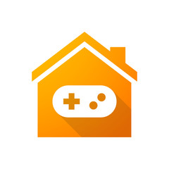 Orange house icon with a game pad