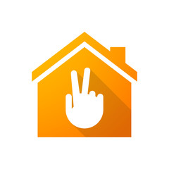 Obraz premium Orange house icon with a victory hands