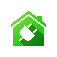 Fototapeta na wymiar Green house icon with a plug