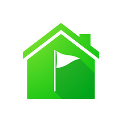 Green house icon with a golf flag