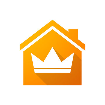 Orange house icon with a crown