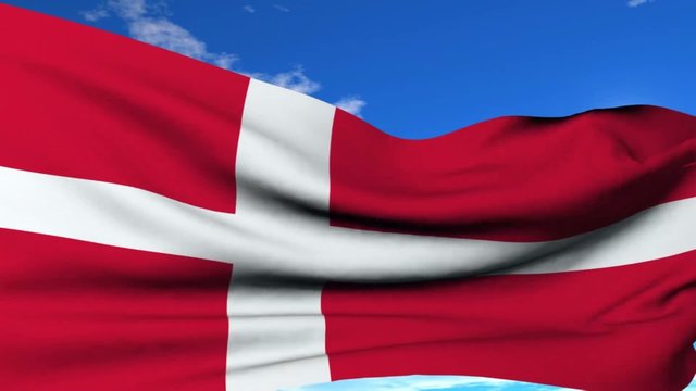 Flag of Denmark against the sky