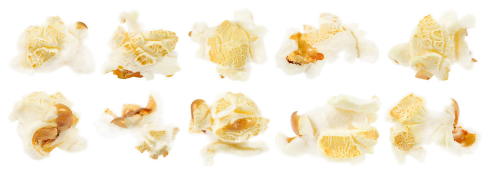 Set of fresh popcorn on a white