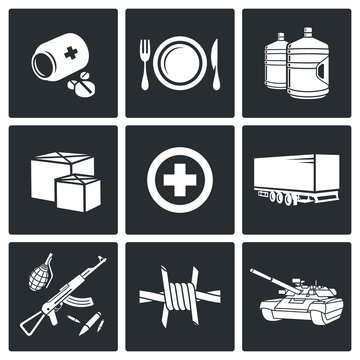 Humanitarian relief Icons set