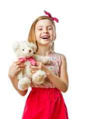 little smiling cute girl  with toy in her hands © innalilit