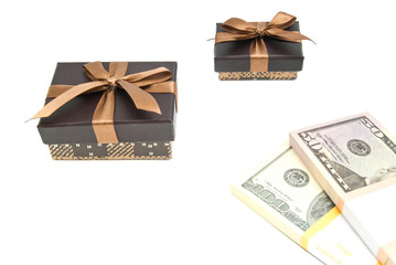 two brown gift boxes and notes