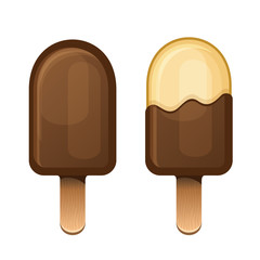 Chocolate Icecream Dessert Set on Wooden Stick.Vector