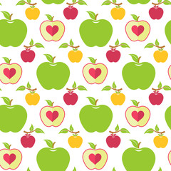 Seamless pattern with green, red and yellow apples