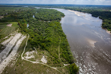 Aerial view - Vistula River near Kazimierz Dolny , Poland