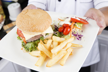 Chef presented Plate of Hamburger