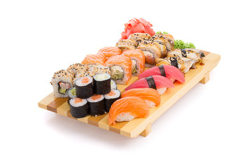 Sushi set on a gete isolated on white background