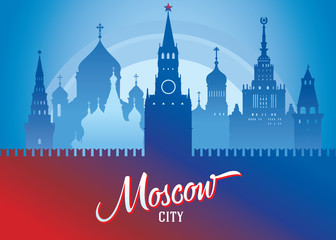 Obraz premium Moscow cityscape. Background, set of symbolic building.