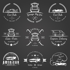 Set of vintage badges car club and garage