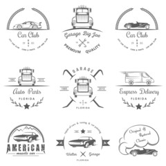 Set of vintage badges car club and garage