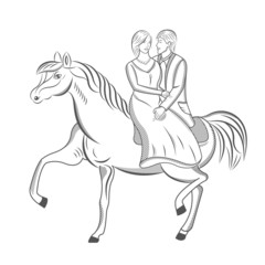 Vector Illustration of Guy with Girl on a Horse