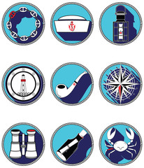Nautical elements IV icons in knotted circles