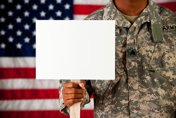 Soldier: Holding Blank Sign on Stick
