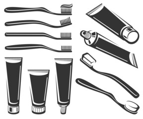 Toothbrush and toothpaste set. Vector