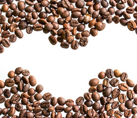 coffee beans stripes on white background