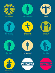 Set of icons,  vitamins and minerals