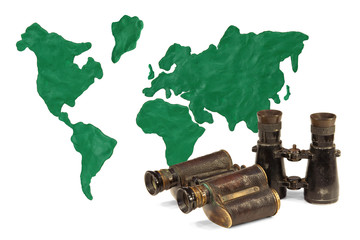 Map of land and old binoculars