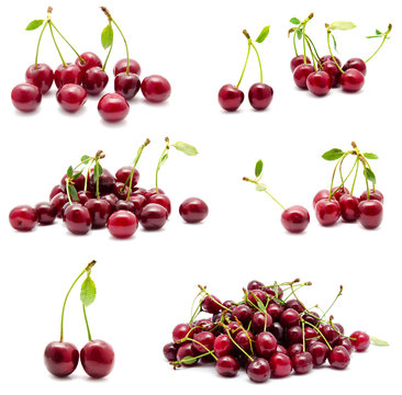 Collection of photos juicy ripe sweet cherry