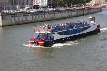 Tourists on a barge in Lyon - France