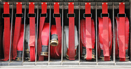 red pipes in fire trucks to fire off