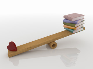 Heart and Books on Seesaw, 3D Render