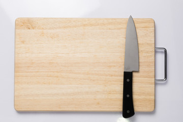 Wooden cutting boards and knives