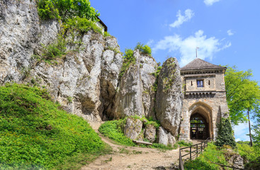 Fototapeta na wymiar The entrance gate to the castle Castle in Ojcow, nearby Krakow