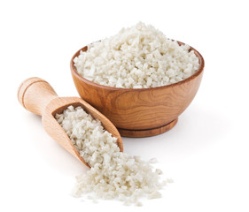 English gray salt in a wooden bowl