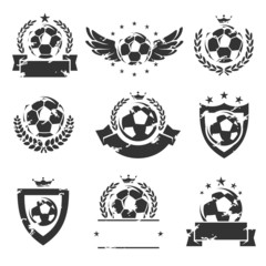 Football and soccer labels and icons set. Vector