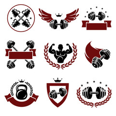 Fitness labels and icons set. Vector