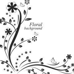 Floral vector background with flowers and butterflies