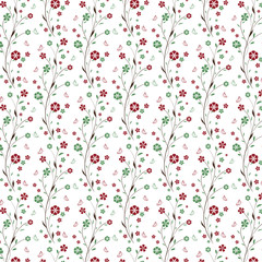 Vector seamless wallpaper with flowers, leaves and butterflies