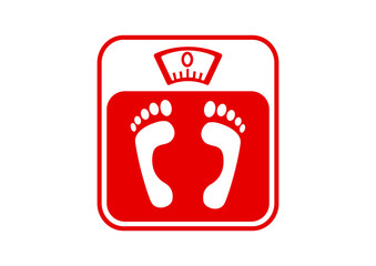 Red bathroom scale on white background