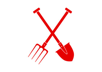 Red spade and pitchfork on white background