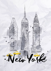 Watercolor New York buildings - obrazy, fototapety, plakaty