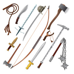 Set of different weapons