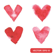 Fototapeta premium Watercolor Valentines Day Hearts in red color. Vector
