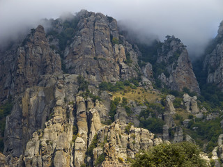  	  Mysterious mountain Demerdzhi in Crimea. Bottom view.