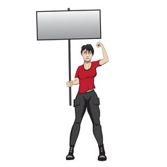 Protesting girl in red t-shirt