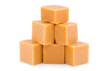 Tasty toffees on a white background.