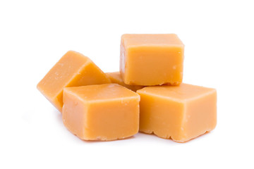 Tasty toffees on a white background.