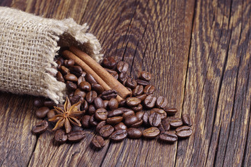 Burlap bag with coffee beans