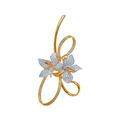 golden brooch with diamonds on a white