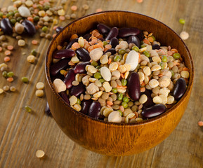 Multicolored dried beans and lentils